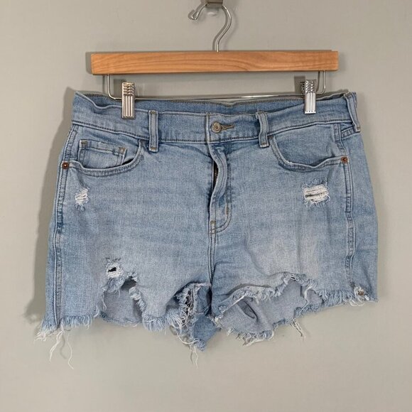 Old Navy mid rise boyfriend raw hem distressed light wash cotton stretch shorts - Picture 1 of 9